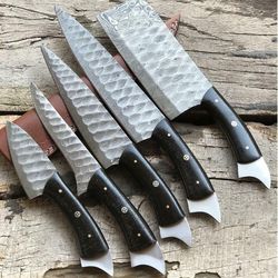 handmade twist damascus steel chef knife set | professional kitchen knives