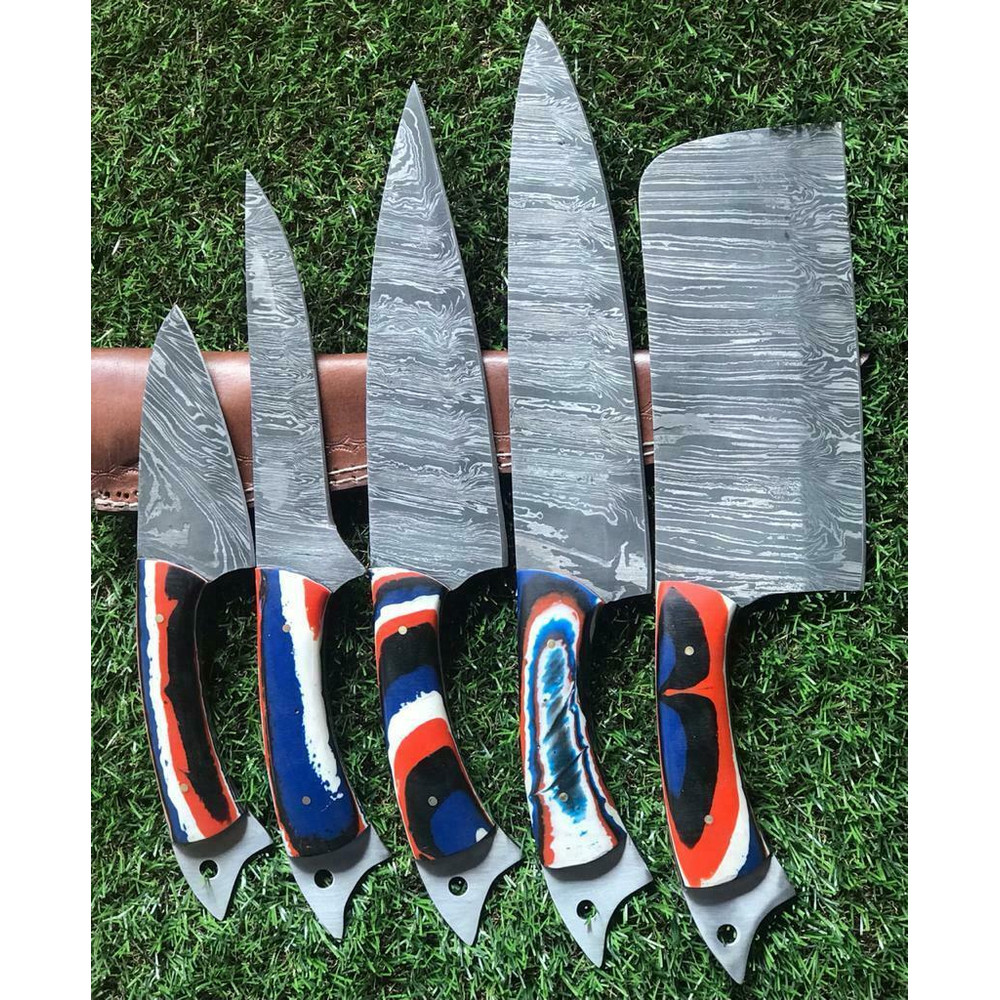 Twist Pattern Damascus Steel Kitchen Knife Set Handmade Chef Knives 3