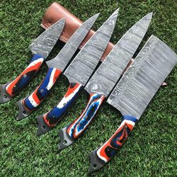 twist pattern damascus steel kitchen knife set | handmade chef knives