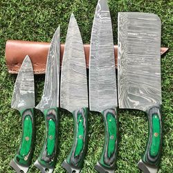 professional damascus steel kitchen knife set | custom handmade design