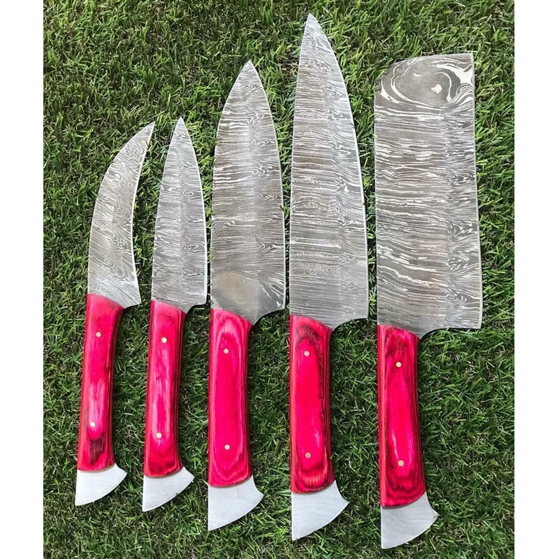 Unique Twist Damascus Steel Chef Knives Set Full Tang Kitchen Knives 0