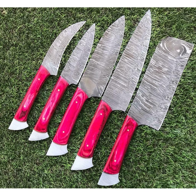 Unique Twist Damascus Steel Chef Knives Set Full Tang Kitchen Knives 1