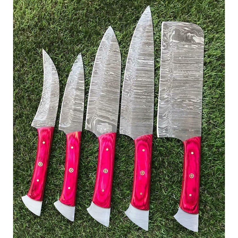 Unique Twist Damascus Steel Chef Knives Set Full Tang Kitchen Knives 2
