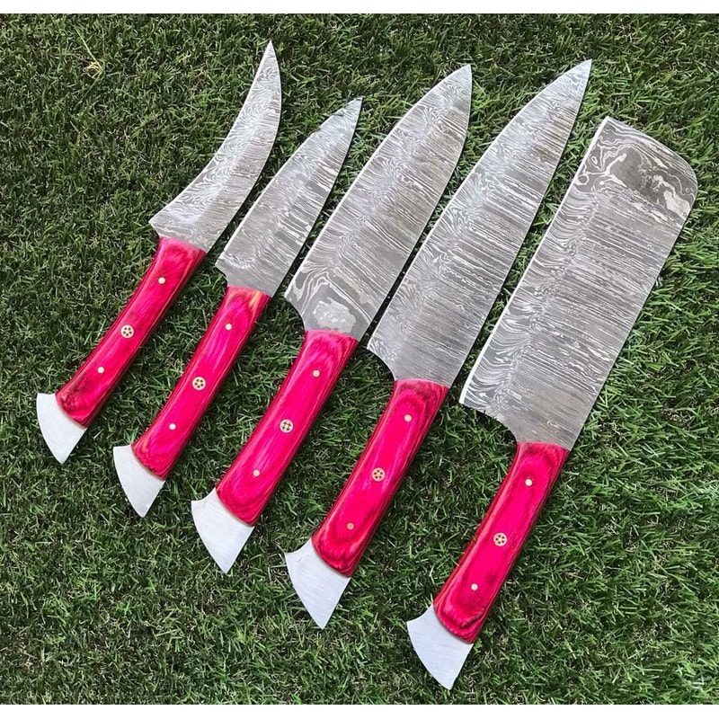 Unique Twist Damascus Steel Chef Knives Set Full Tang Kitchen Knives 3