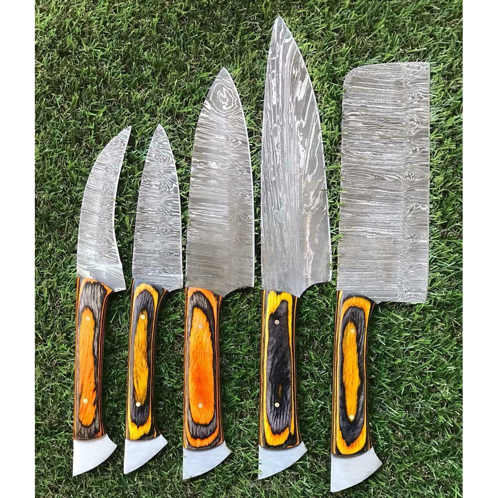 Custom Damascus Steel Chef Knives With Pakkawood Handle Handmade Set 1