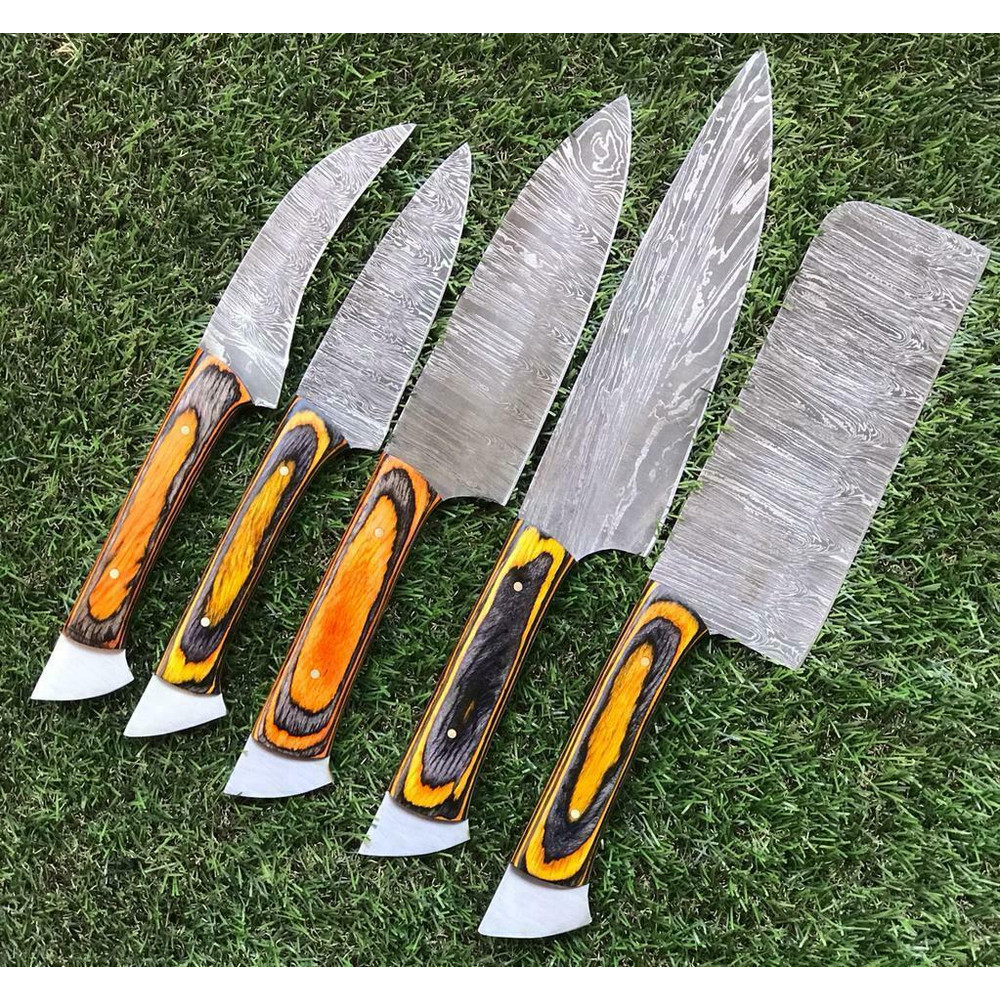 Custom Damascus Steel Chef Knives With Pakkawood Handle Handmade Set 2