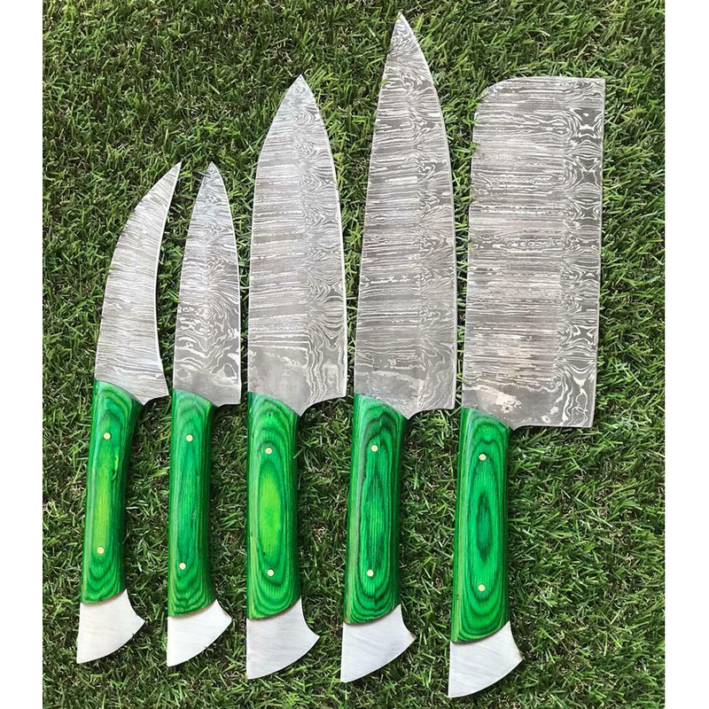 Chef Knife Set In Twist Damascus Steel Handmade Full Tang Knives 1