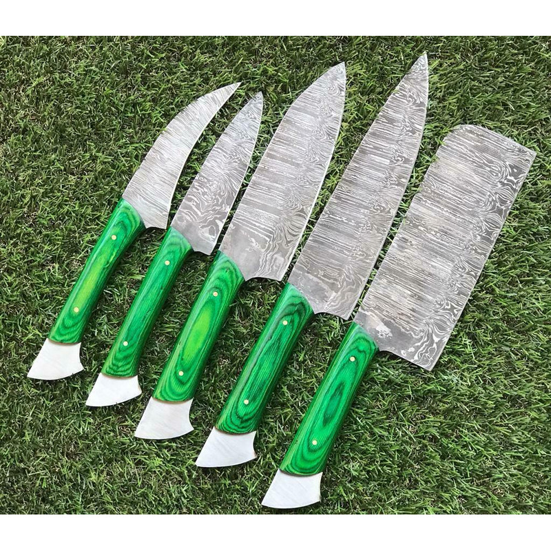 Chef Knife Set In Twist Damascus Steel Handmade Full Tang Knives 3