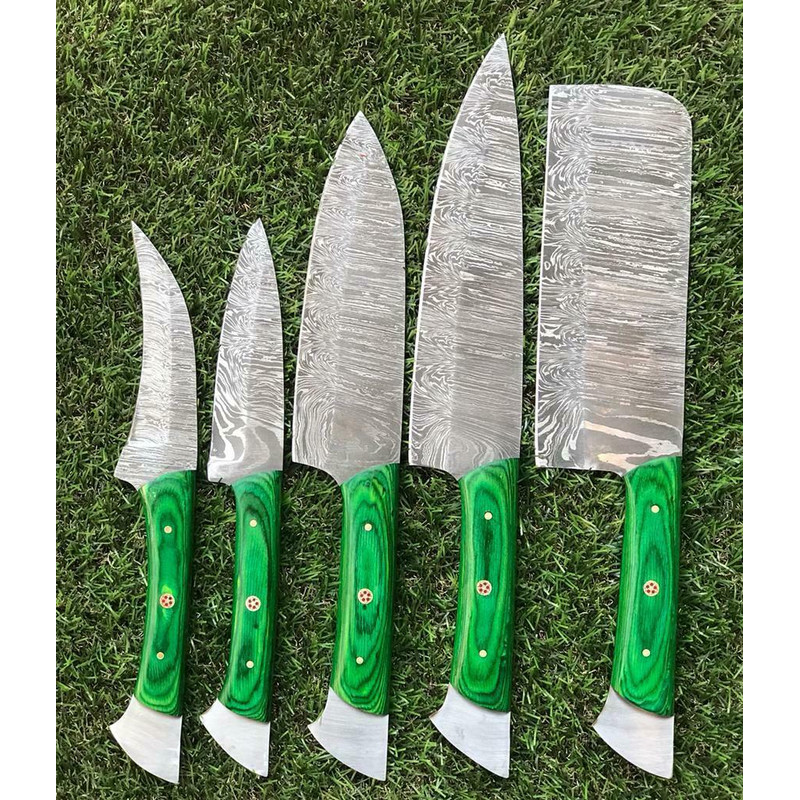 Chef Knife Set In Twist Damascus Steel Handmade Full Tang Knives 4