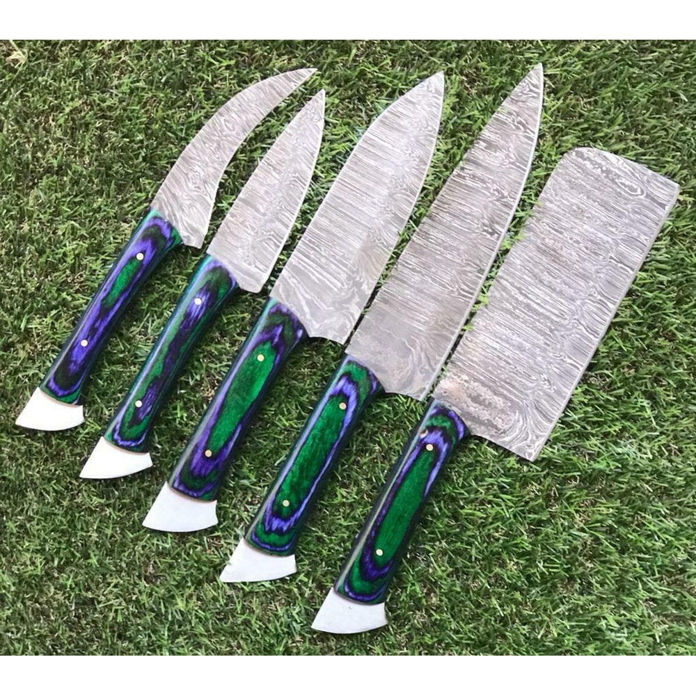 Custom Forged Damascus Steel Chef Knives 5 Piece Kitchen Set 1