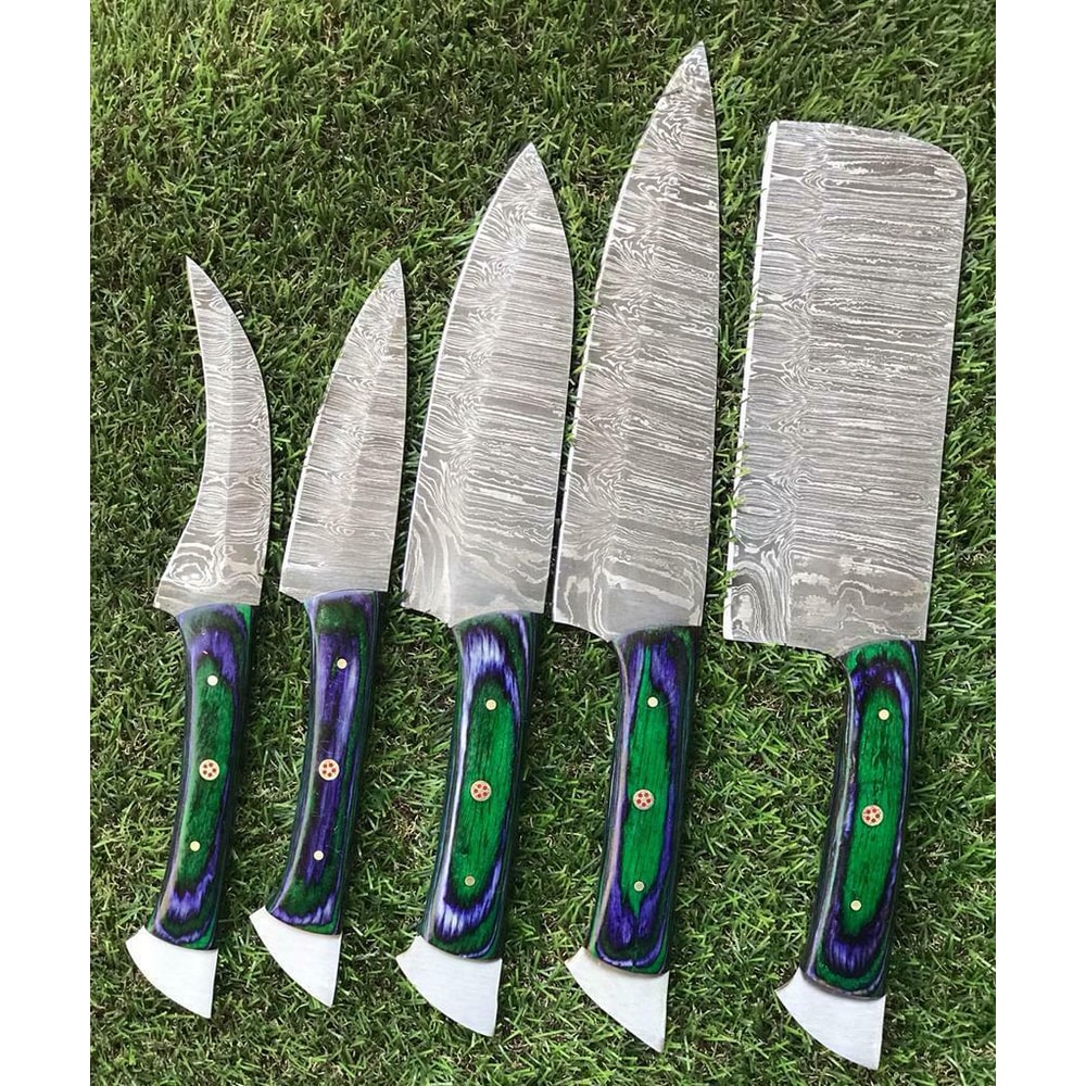 Custom Forged Damascus Steel Chef Knives 5 Piece Kitchen Set 2