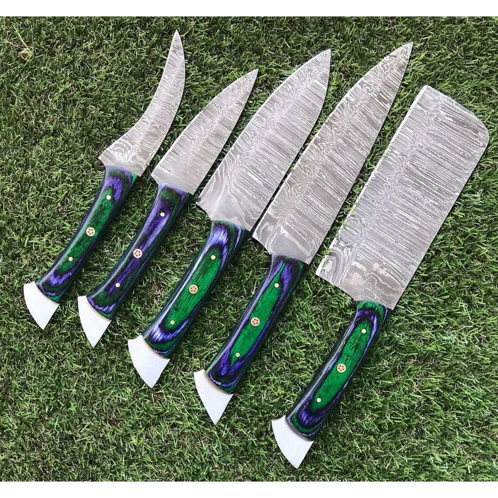 Custom Forged Damascus Steel Chef Knives 5 Piece Kitchen Set 0