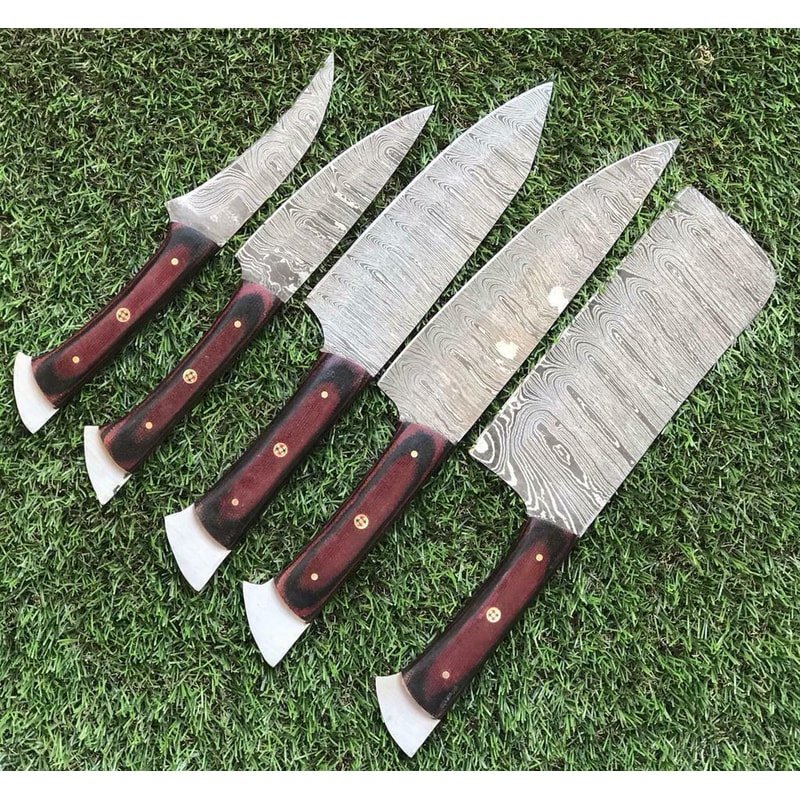 Twist Pattern Damascus Steel Kitchen Cutlery Set Handmade Knives 1