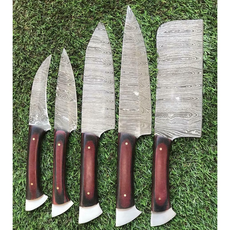 Twist Pattern Damascus Steel Kitchen Cutlery Set Handmade Knives 2