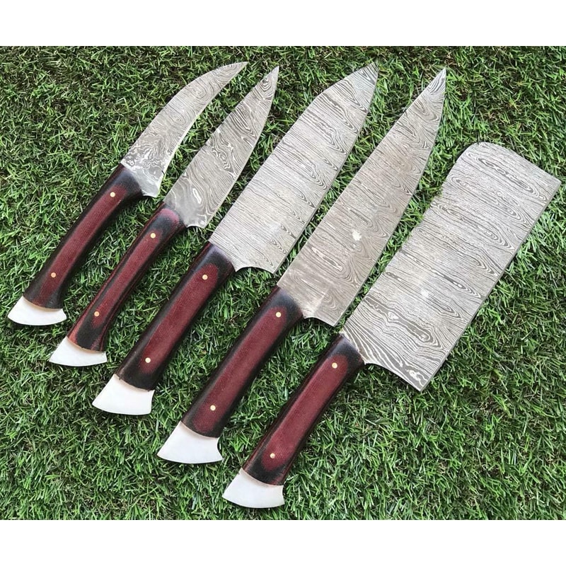 Twist Pattern Damascus Steel Kitchen Cutlery Set Handmade Knives 3