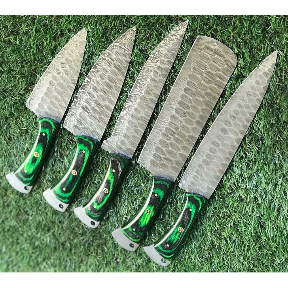 5Piece Handmade Damascus Kitchen Knives Set Twist Pattern Design 2