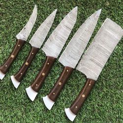 unique handmade damascus chef knives with elegant rosewood handles