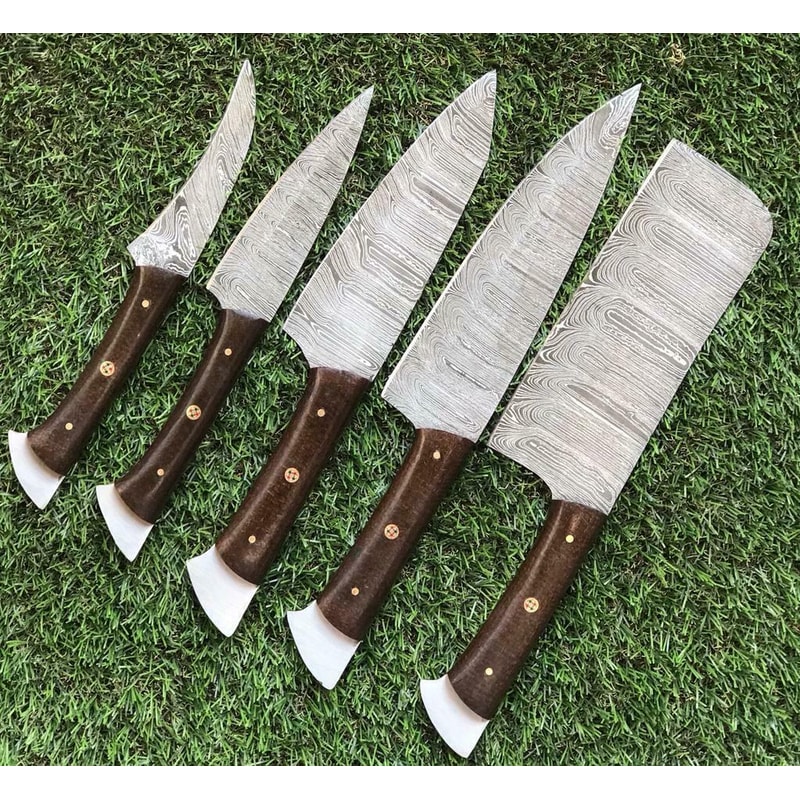 Unique Handmade Damascus Chef Knives With Elegant Rosewood Handles 0