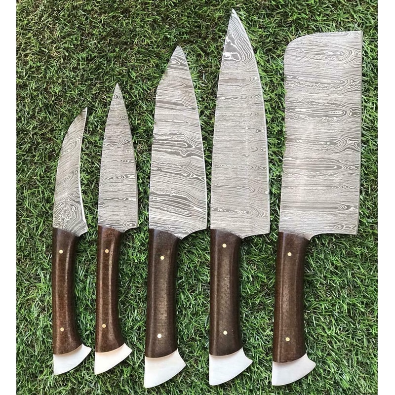 Unique Handmade Damascus Chef Knives With Elegant Rosewood Handles 1