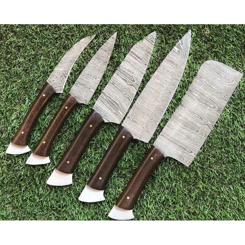Unique Handmade Damascus Chef Knives With Elegant Rosewood Handles 2