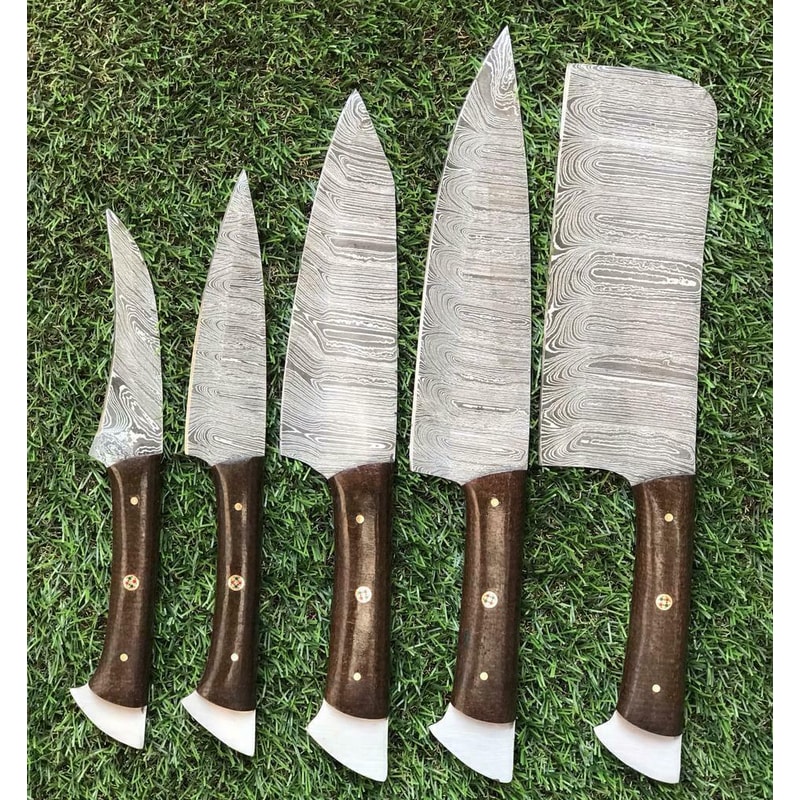 Unique Handmade Damascus Chef Knives With Elegant Rosewood Handles 3