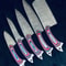HandForged Damascus Kitchen Knife Set Twist Pattern Blades 1