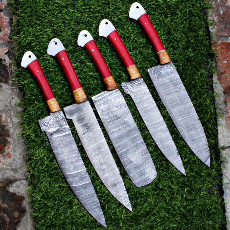 913 Custom Damascus Steel Chef Knives Full Handmade Set 1