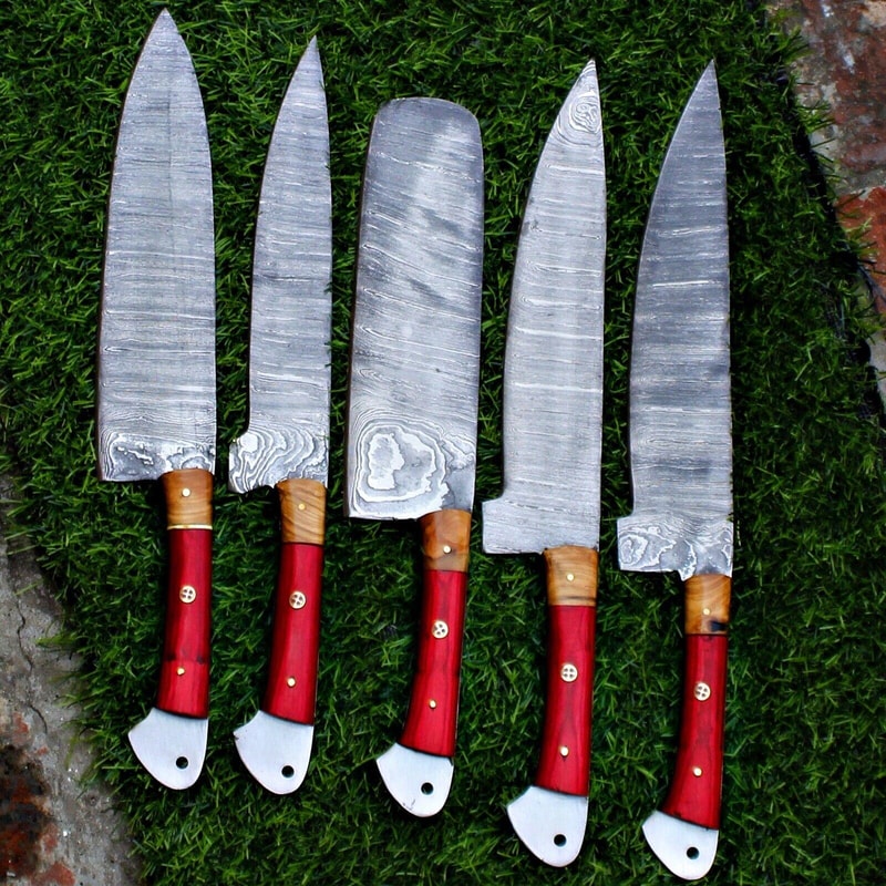 913 Custom Damascus Steel Chef Knives Full Handmade Set 2
