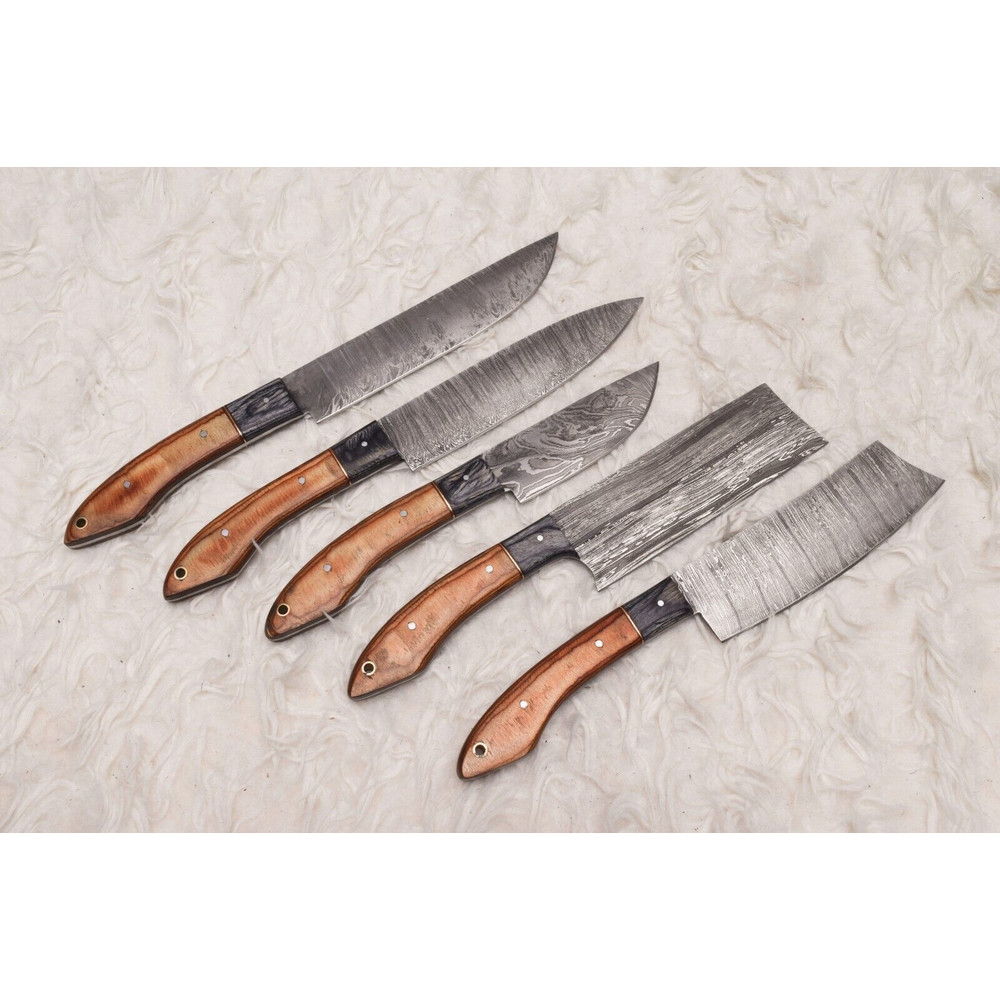 Artisan Damascus Steel Kitchen Knife Set With Rosewood Handle 1