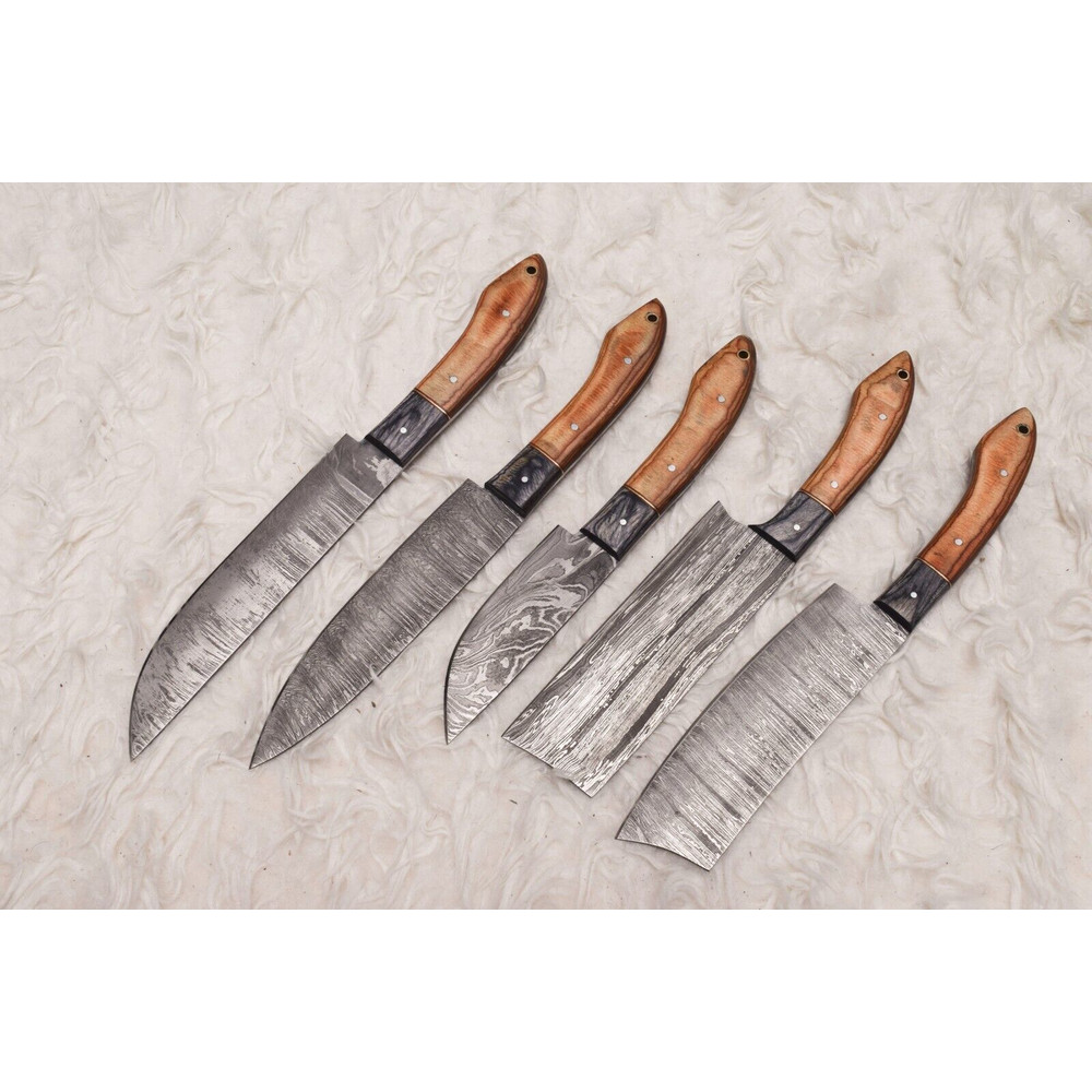 Artisan Damascus Steel Kitchen Knife Set With Rosewood Handle 2