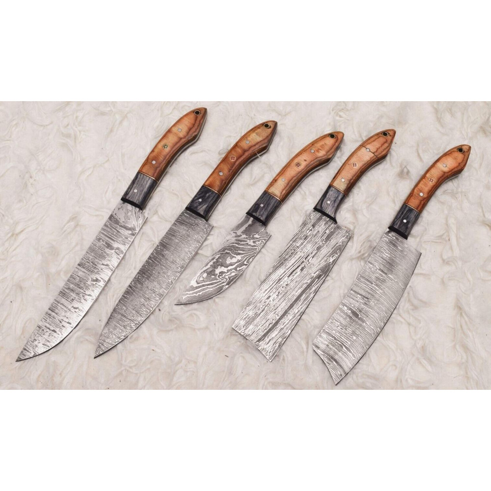 Artisan Damascus Steel Kitchen Knife Set With Rosewood Handle 0
