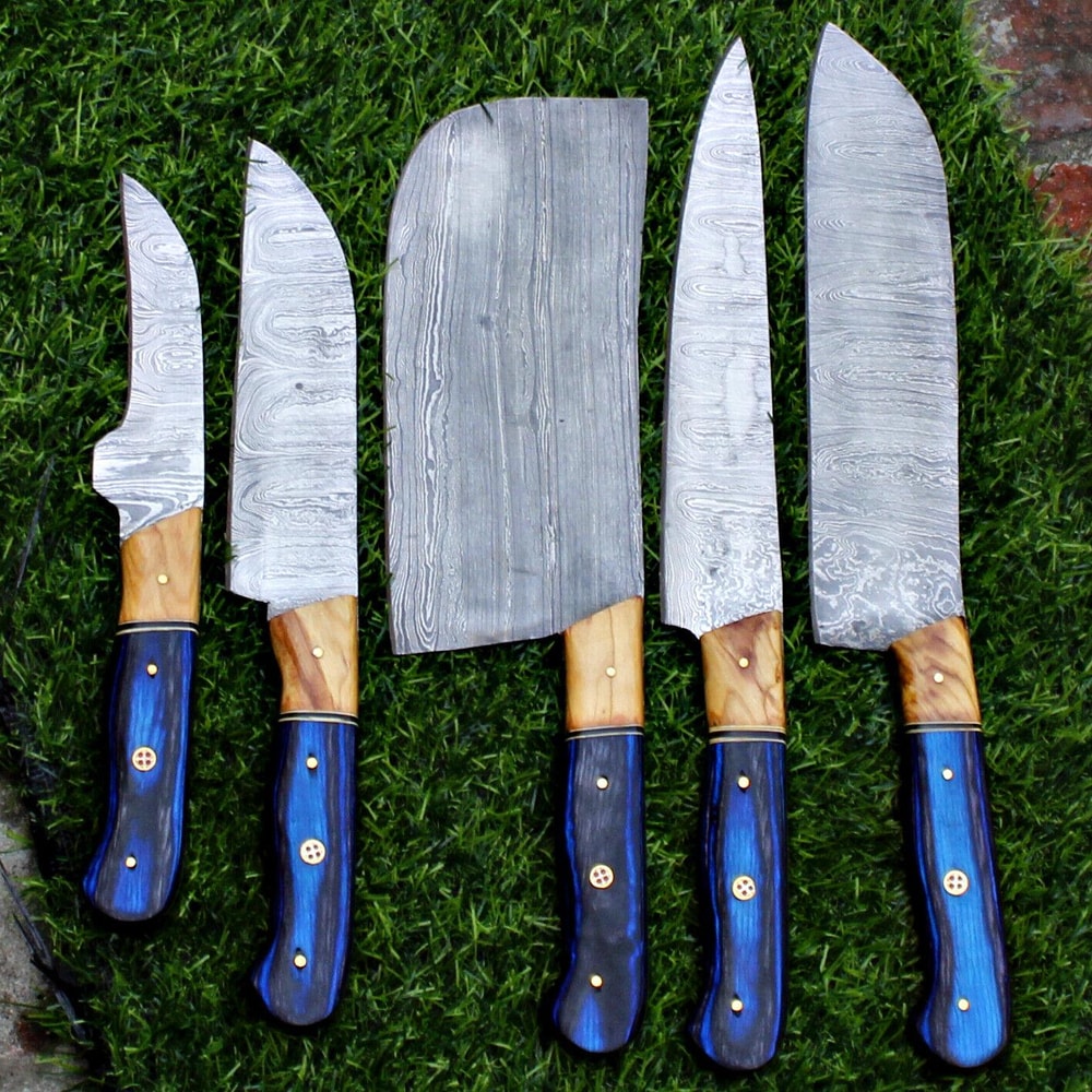 Custom Twist Damascus Knives For Chefs Handmade Set Of 5 2