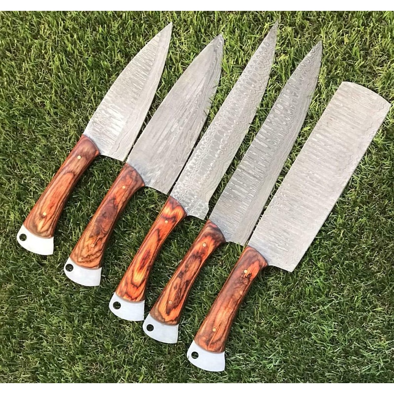 Custom Handmade Damascus Chef Knives Razor Sharp Kitchen Set 2