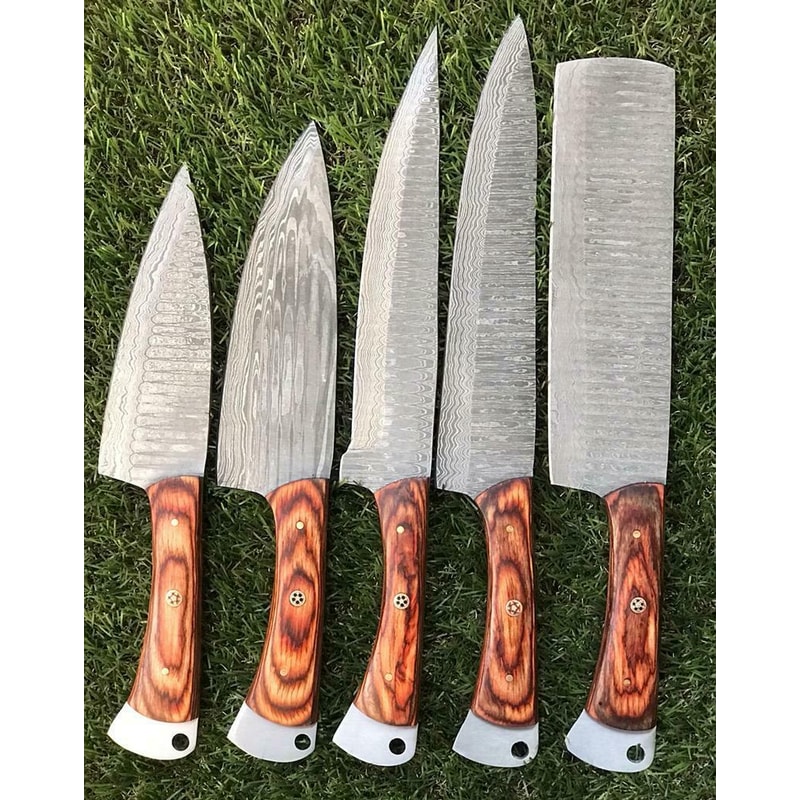 Custom Handmade Damascus Chef Knives Razor Sharp Kitchen Set 3