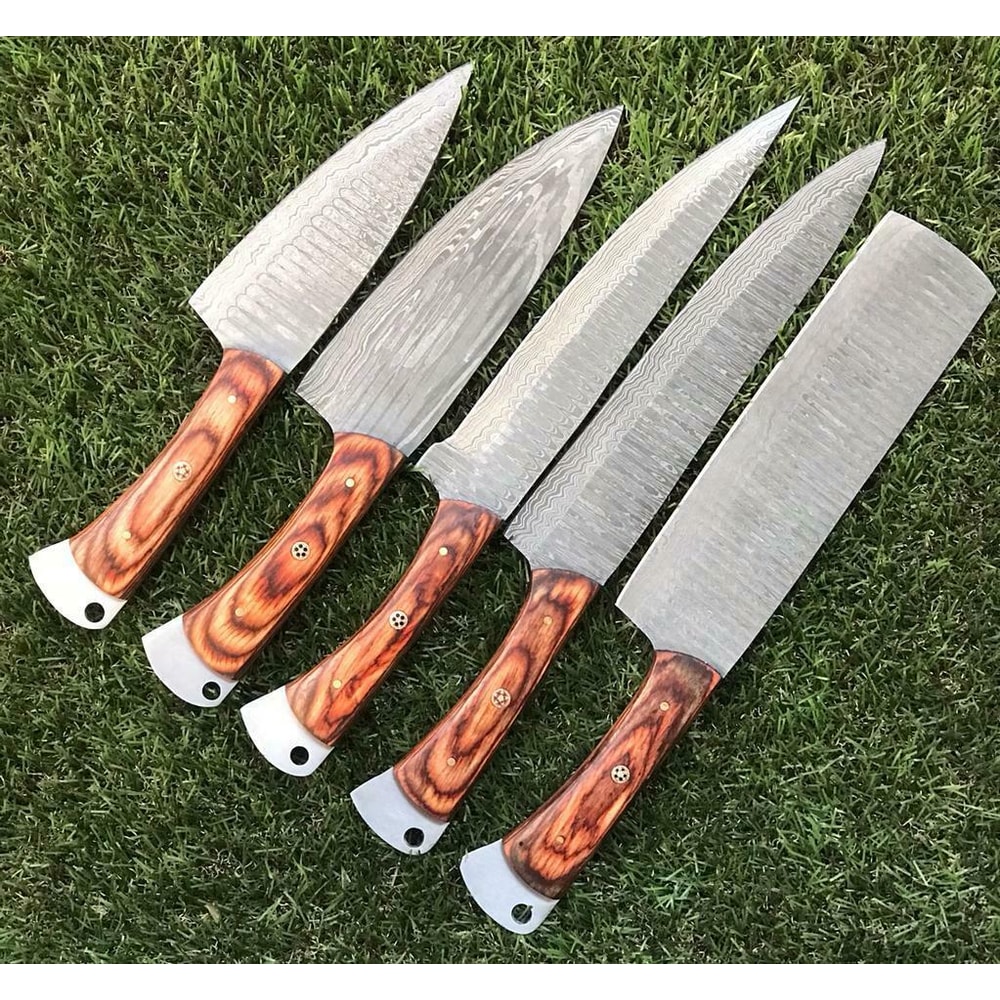 Custom Handmade Damascus Chef Knives Razor Sharp Kitchen Set 0