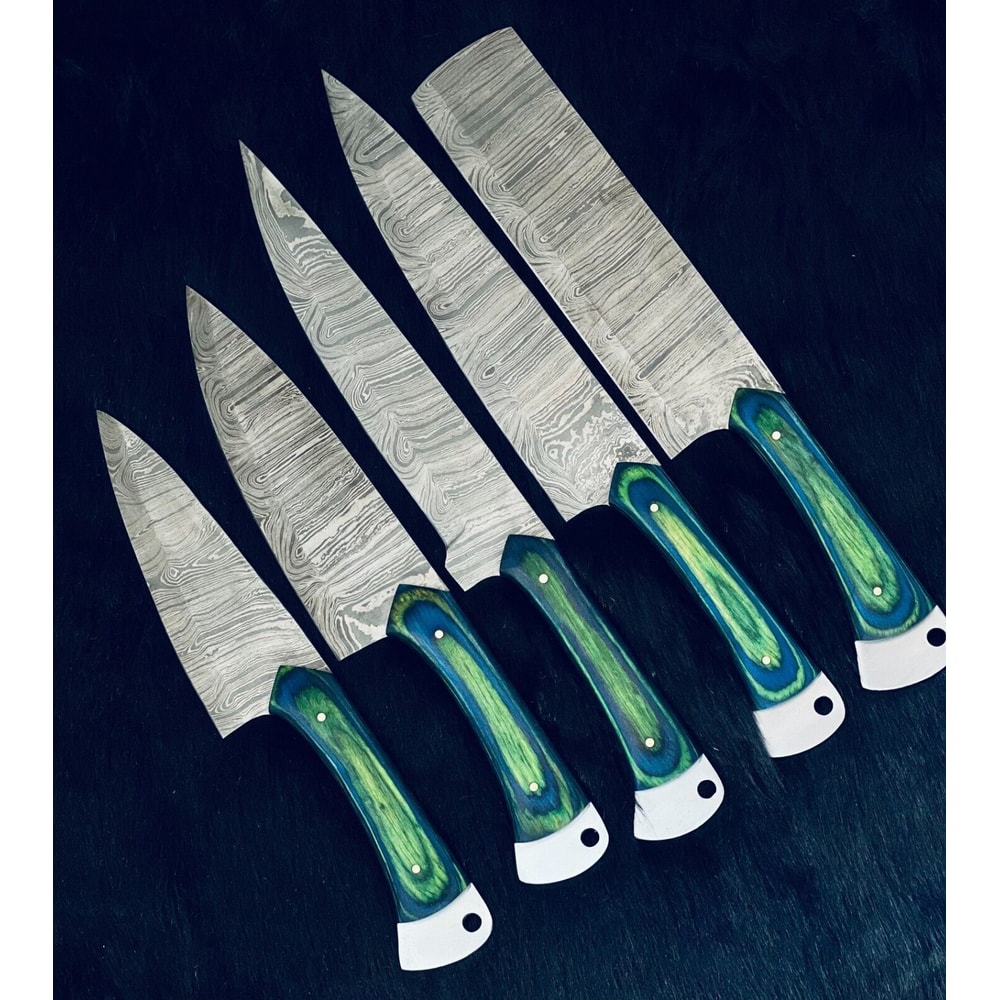 Handmade Damascus Steel Kitchen Knives Unique Twist Pattern Set 2