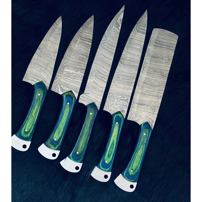 Handmade Damascus Steel Kitchen Knives Unique Twist Pattern Set 3