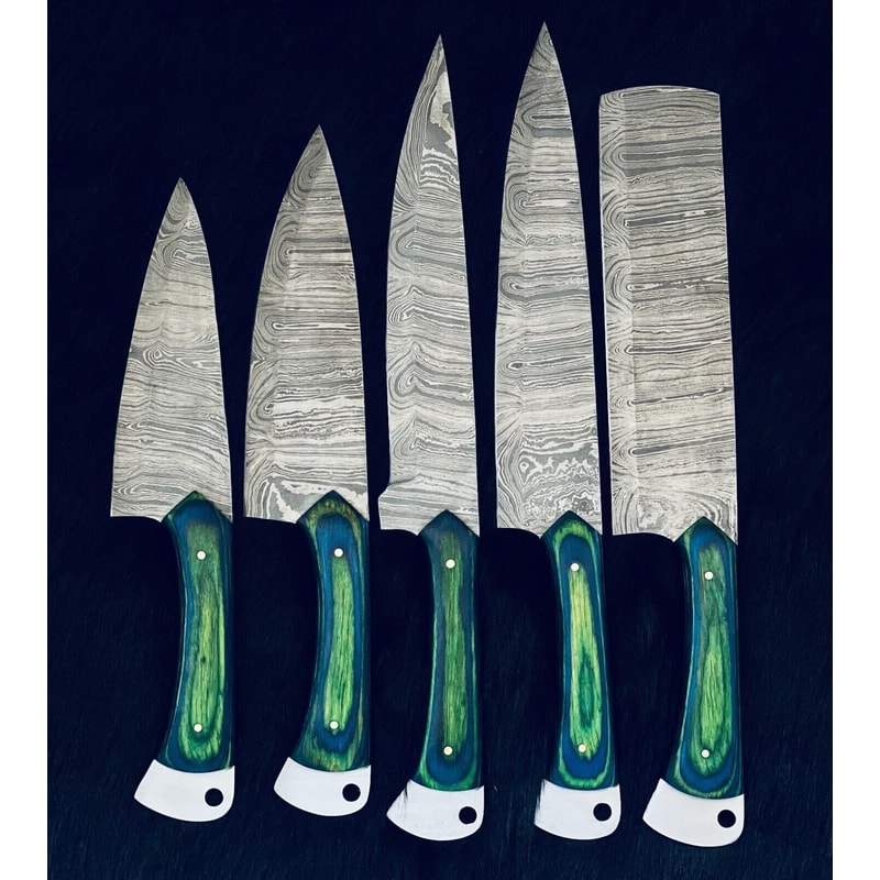 Handmade Damascus Steel Kitchen Knives Unique Twist Pattern Set 0