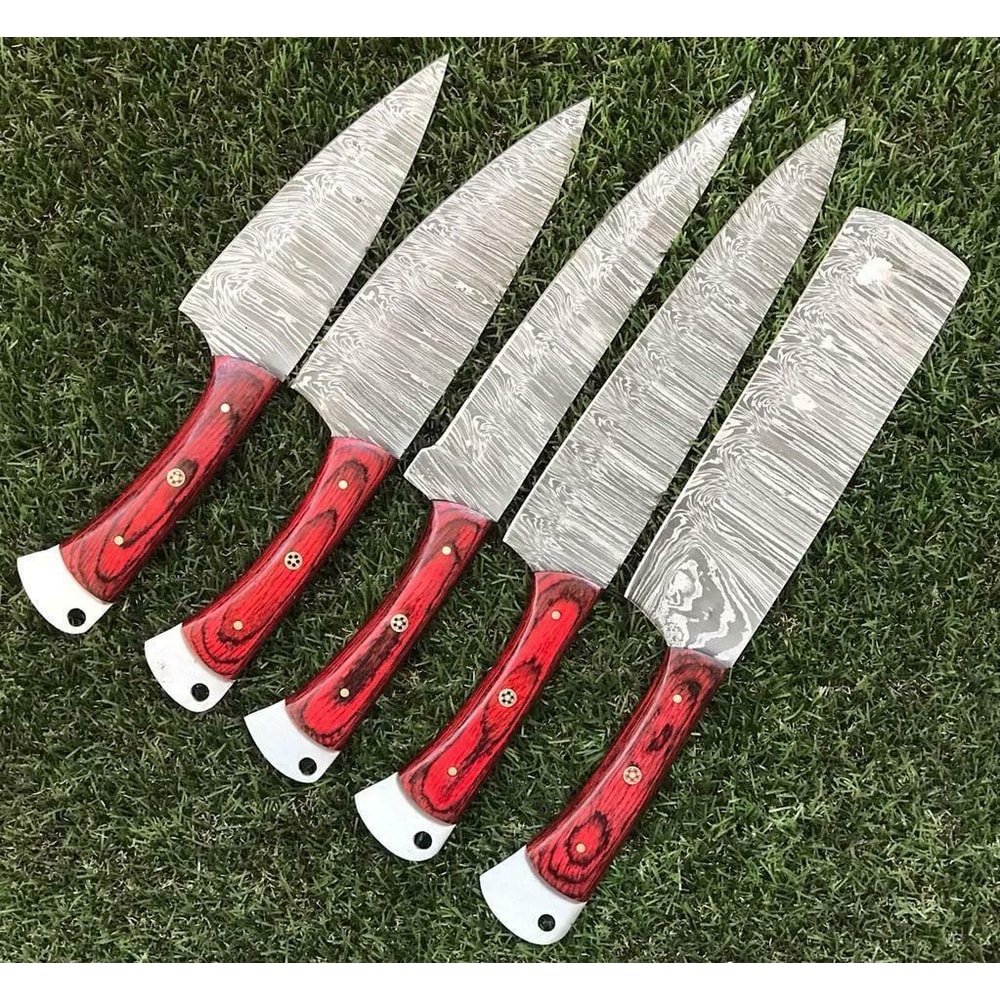 Unique Handmade Damascus Kitchen Knives Premium Chef Set 0