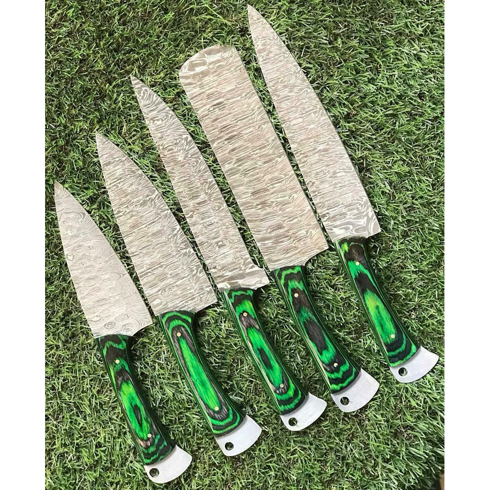 HandForged Damascus Chef Knives Set Durable Rosewood Handle 1