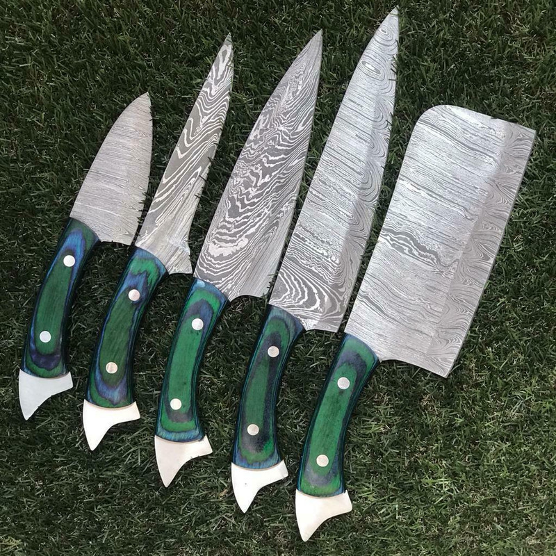 Damascus Steel Kitchen Knife Set Artisan Handcrafted Chef Tools 1