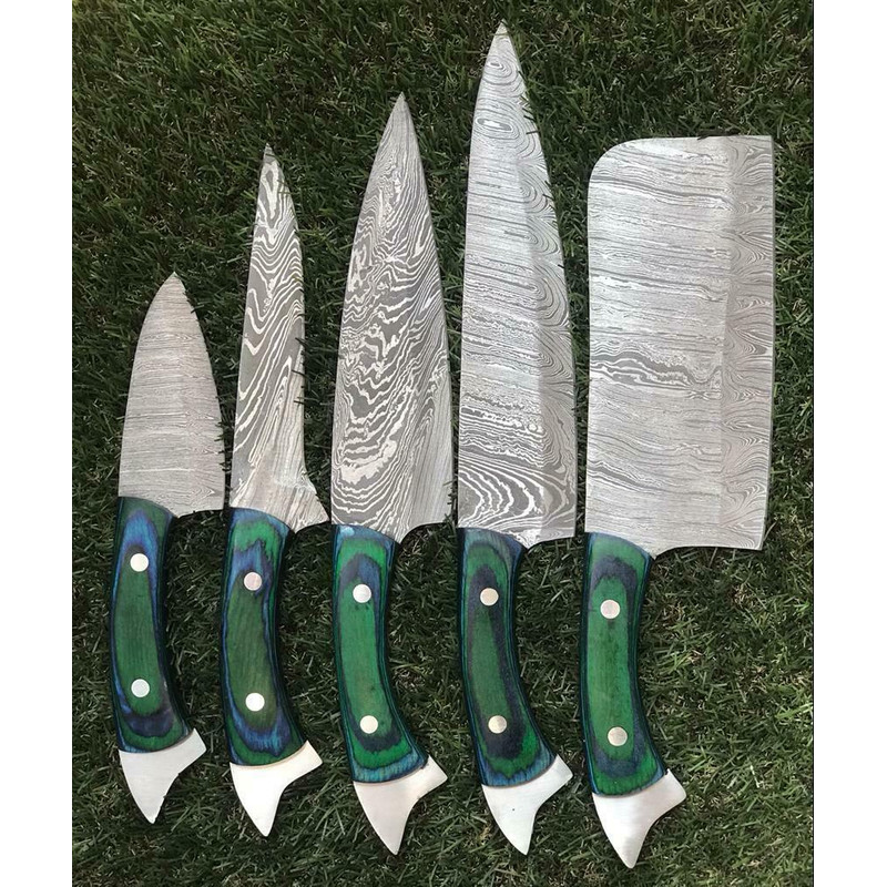Damascus Steel Kitchen Knife Set Artisan Handcrafted Chef Tools 2