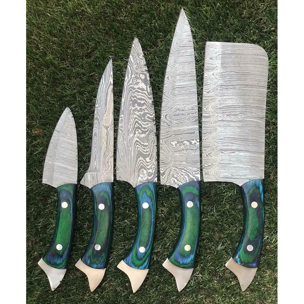 Damascus Steel Kitchen Knife Set Artisan Handcrafted Chef Tools 0