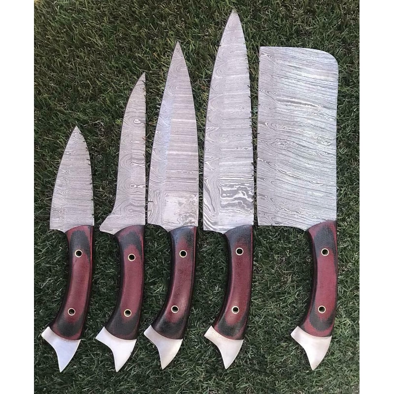 Handmade Damascus Chef Knives Professional Rosewood Kitchen Set 0