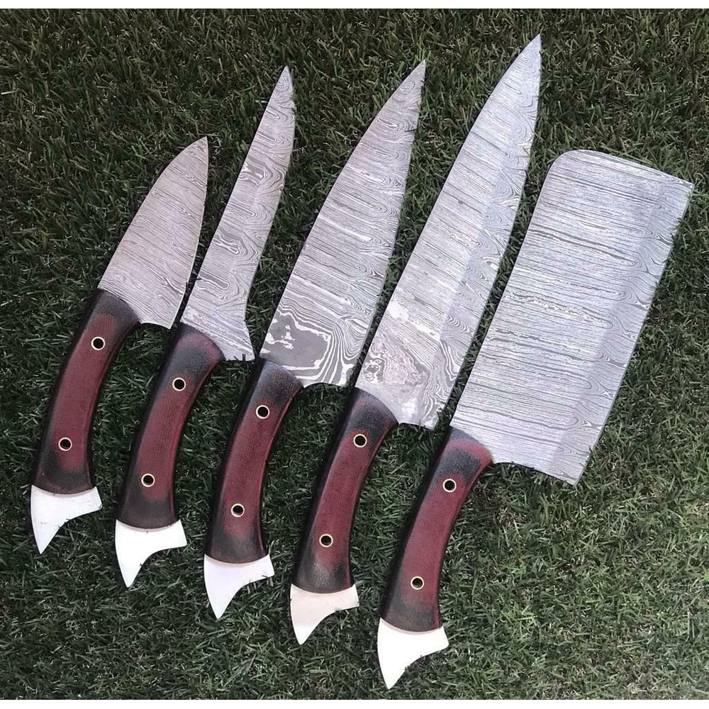 Handmade Damascus Chef Knives Professional Rosewood Kitchen Set 1