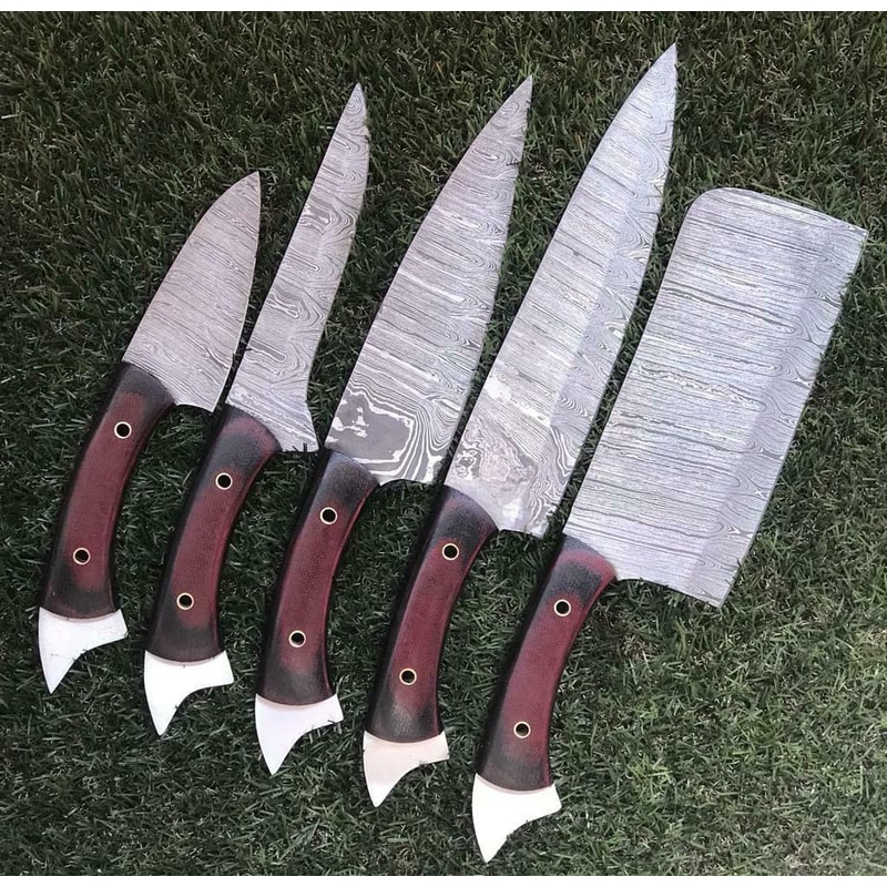 Handmade Damascus Chef Knives Professional Rosewood Kitchen Set 1