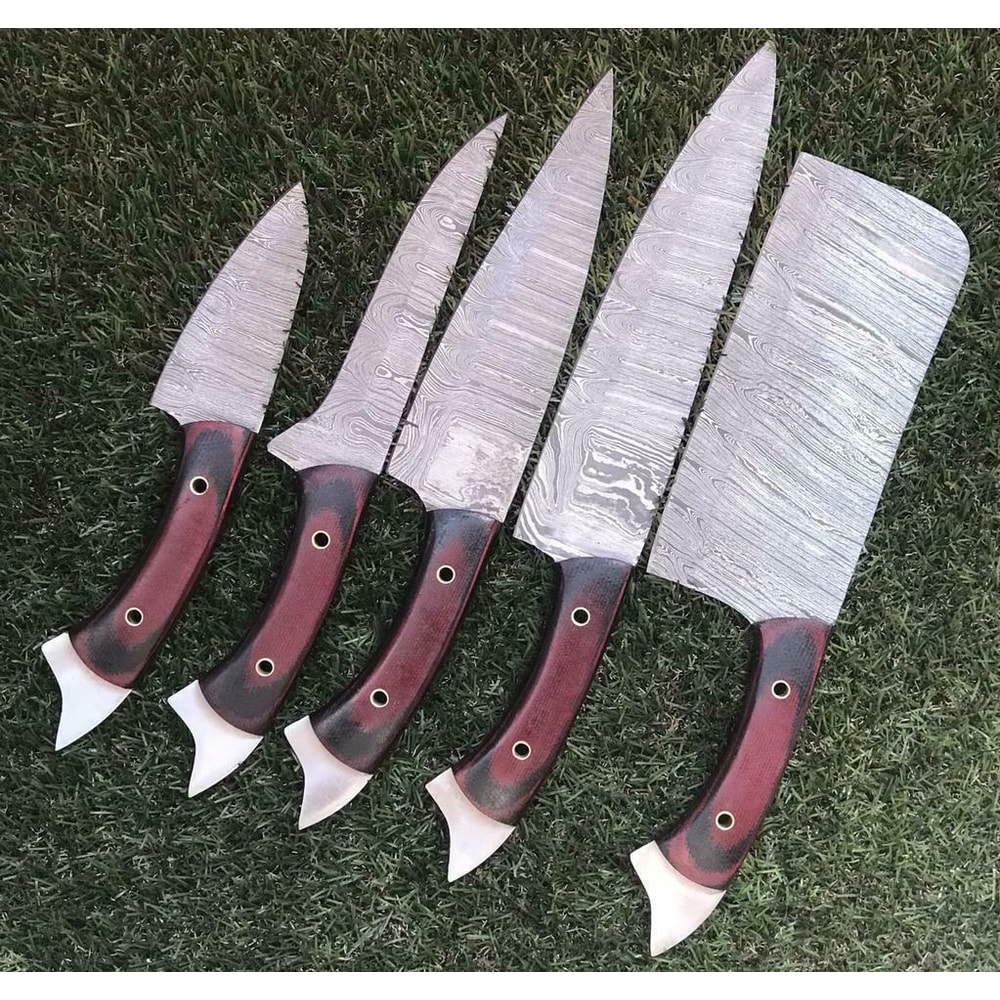 Handmade Damascus Chef Knives Professional Rosewood Kitchen Set 3