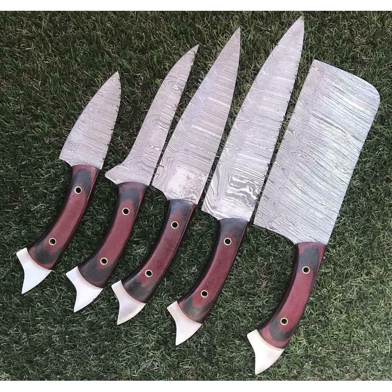 Handmade Damascus Chef Knives Professional Rosewood Kitchen Set 3