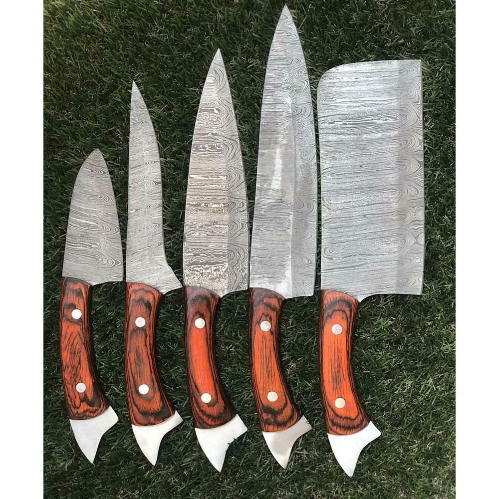 Twist Pattern Damascus Chef Knife Set Handmade Kitchen Knives 2
