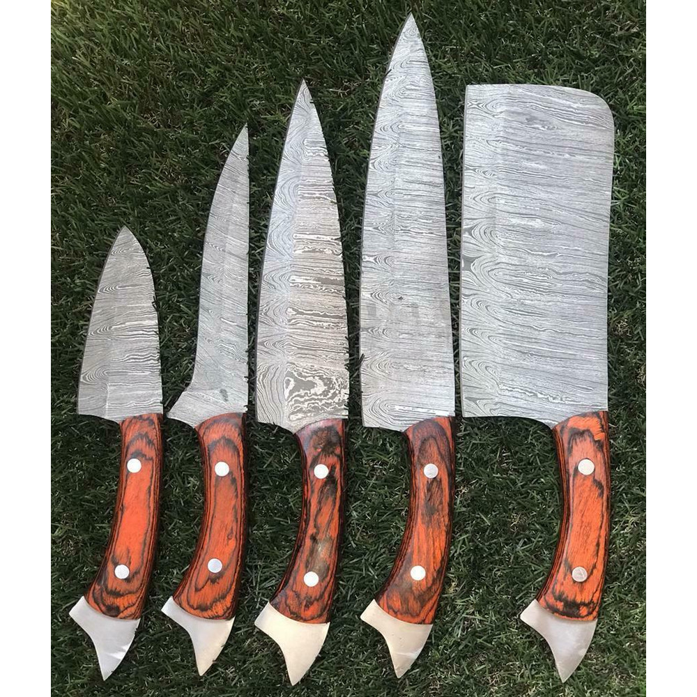 Twist Pattern Damascus Chef Knife Set Handmade Kitchen Knives 3